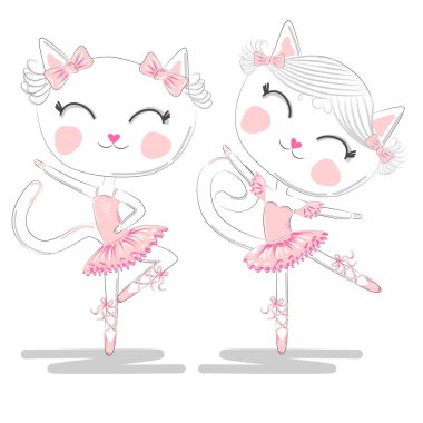 Pembe Bale tutu ve Pointe sevimli beyaz balerin kediler bir çift