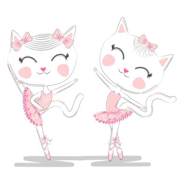 Pembe Bale tutu ve Pointe sevimli beyaz balerin kediler bir çift
