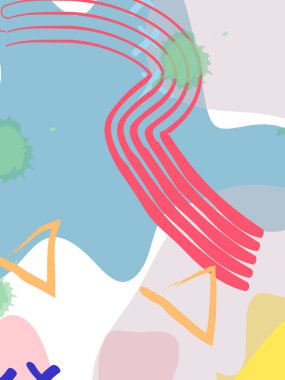 Memphis tarzı geometrik desen, çizgi elemanları ve geometrik şekiller. Davetiye, broşür için tasarım arka planlar.