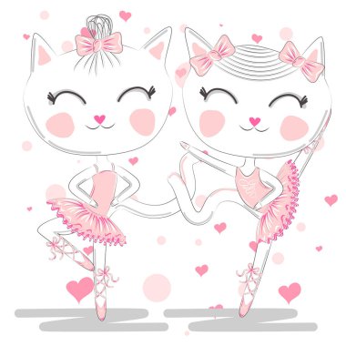 Pembe Bale tutu ve Pointe sevimli beyaz balerin kediler bir çift