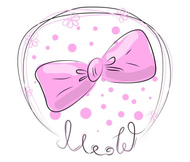 Metin Meow ile bir çiçek zincirinde komik bir yay el çizilmiş Illustration. Beyaz arka planda yalıtılmış nesneler. Çocuklar için tasarım konsepti.