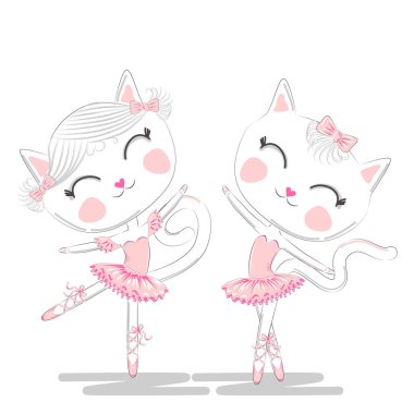 Pembe Bale tutu ve Pointe sevimli beyaz balerin kediler bir çift