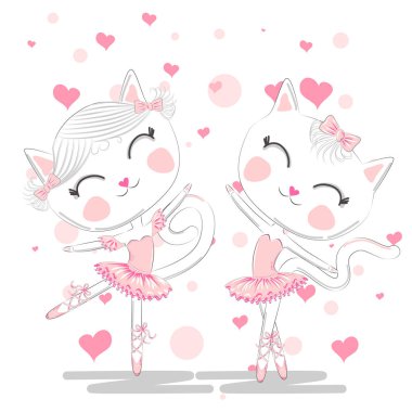 Pembe Bale tutu ve Pointe sevimli beyaz balerin kediler bir çift