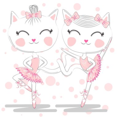 Pembe Bale tutu ve Pointe sevimli beyaz balerin kediler bir çift, t-shirt üzerinde çocuklar baskı.