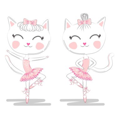 Pembe Bale tutu ve Pointe sevimli beyaz balerin kediler bir çift