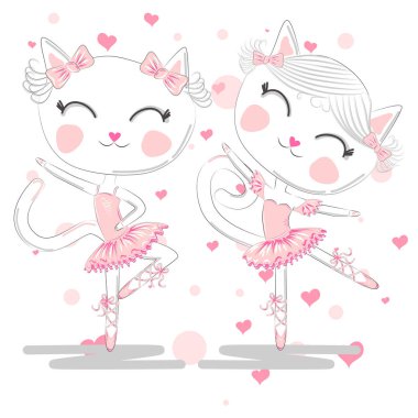 Pembe Bale tutu ve Pointe sevimli beyaz balerin kediler bir çift