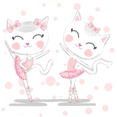 Pembe Bale tutu ve Pointe sevimli beyaz balerin kediler bir çift, t-shirt üzerinde çocuklar baskı.