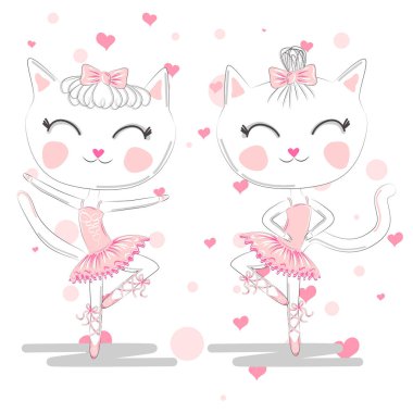 Pembe Bale tutu ve Pointe sevimli beyaz balerin kediler bir çift