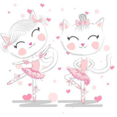 Pembe Bale tutu ve Pointe sevimli beyaz balerin kediler bir çift