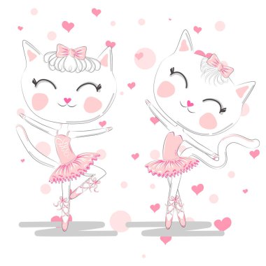 Pembe Bale tutu ve Pointe sevimli beyaz balerin kediler bir çift