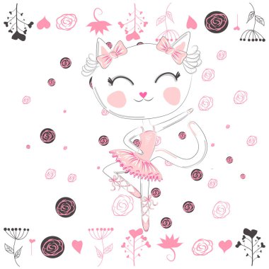 Pembe tutu sevimli balerin kedi dans bale.