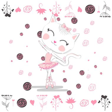 Pembe tutu sevimli balerin kedi dans bale.