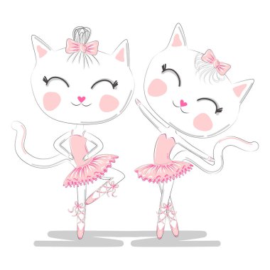 Pembe Bale tutu ve Pointe sevimli beyaz balerin kediler bir çift