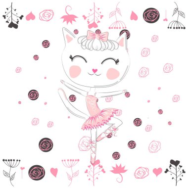 Pembe tutu sevimli balerin kedi dans bale.