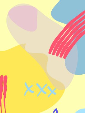 Memphis tarzı geometrik desen, çizgi elemanları ve geometrik şekiller. Davetiye, broşür için tasarım arka planlar.