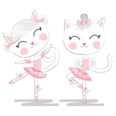 Pembe Bale tutu ve Pointe sevimli beyaz balerin kediler bir çift
