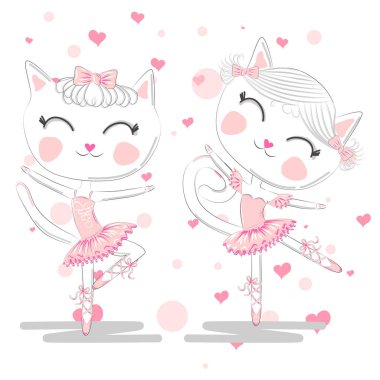 Pembe Bale tutu ve Pointe sevimli beyaz balerin kediler bir çift