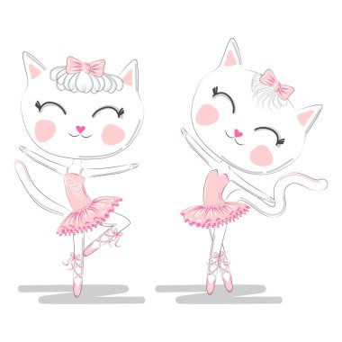 Pembe Bale tutu ve Pointe sevimli beyaz balerin kediler bir çift