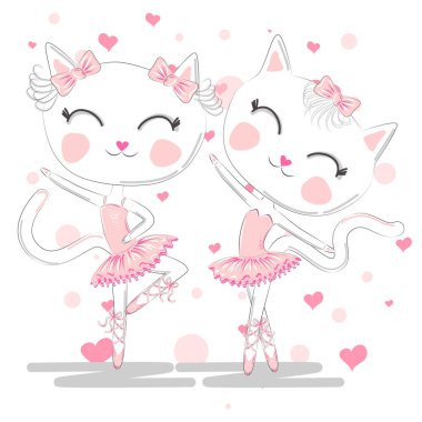 Pembe Bale tutu ve Pointe sevimli beyaz balerin kediler bir çift