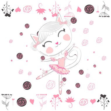Pembe tutu sevimli balerin kedi dans bale.