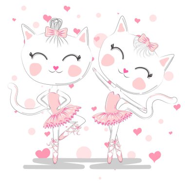 Pembe Bale tutu ve Pointe sevimli beyaz balerin kediler bir çift