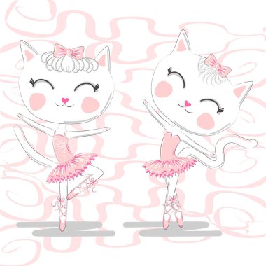Pembe Bale tutu ve Pointe sevimli beyaz balerin kediler bir çift