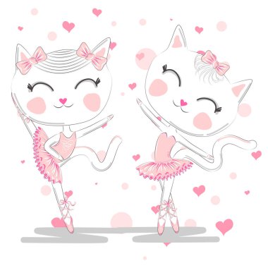 Pembe Bale tutu ve Pointe sevimli beyaz balerin kediler bir çift