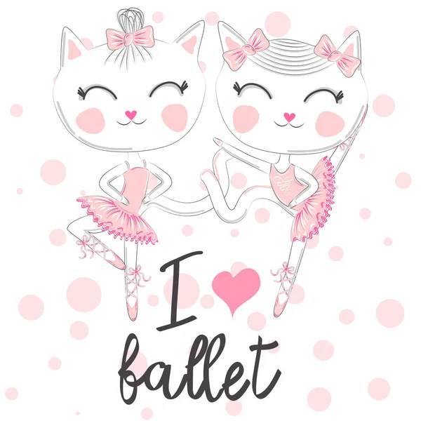 Люблю Балет Пара Милых Белых Балерин Розовых Балетных Пачках Пуантах — стоковый вектор