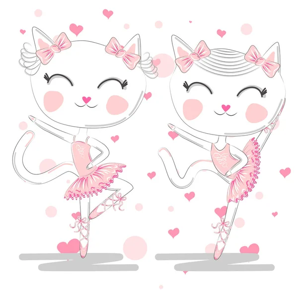 Пара Милых Белых Балерин Розовых Балетных Пачках Пуантах — стоковый вектор