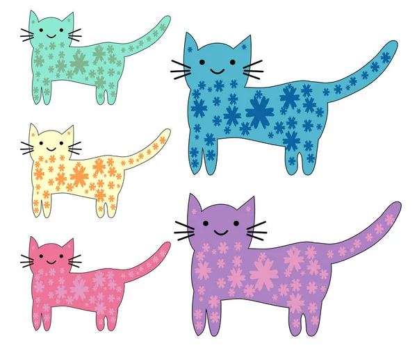 Conjunto Gatos Bonitos Design Simples Para Design Cartão Saudação Infantil —  Vetores de Stock