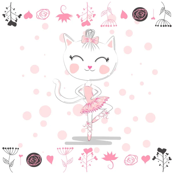 Dibujado Mano Hermosa Encantadora Pequeña Bailarina Gato — Vector de stock