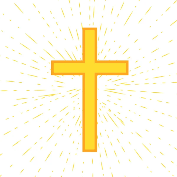 Kříž Žlutém Pozadí Ikona Pozadí Paprsků — Stockový vektor