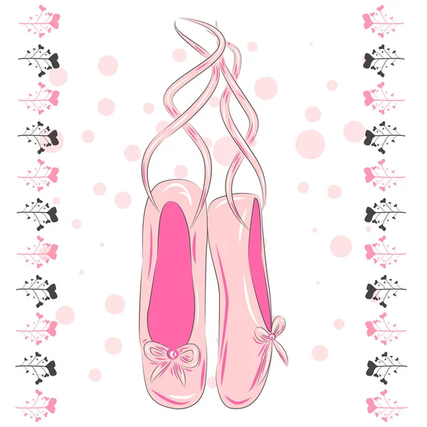 Shirt Design Sketch Silhouette Hand Drawn Pointes Shoes Bow Pink — Stock Vector