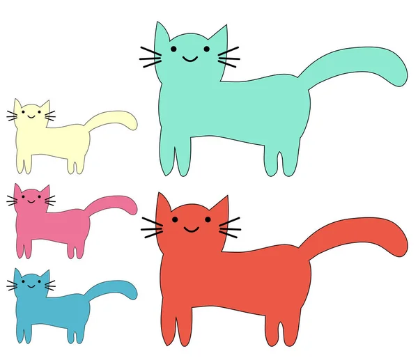 Conjunto Gatos Bonitos Design Simples Para Design Cartão Saudação Infantil —  Vetores de Stock