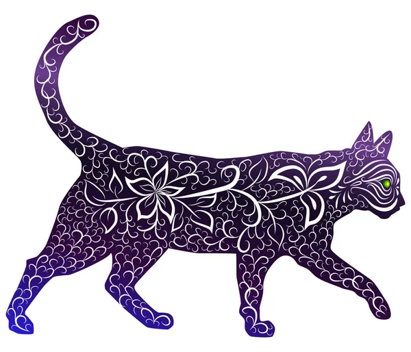 Elegancki Kot Sylwetka Ręcznie Malowane Stylu Indyjskim Druk Design Pojęcie — Wektor stockowy
