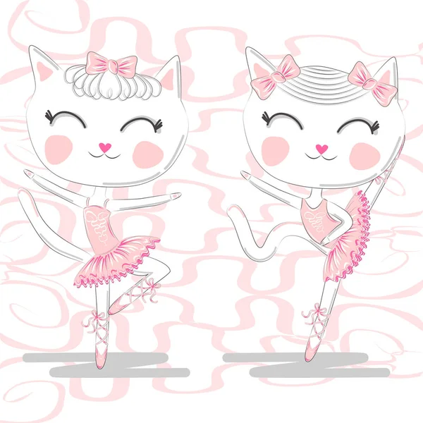 Pembe Bale tutu ve Pointe sevimli beyaz balerin kediler bir çift