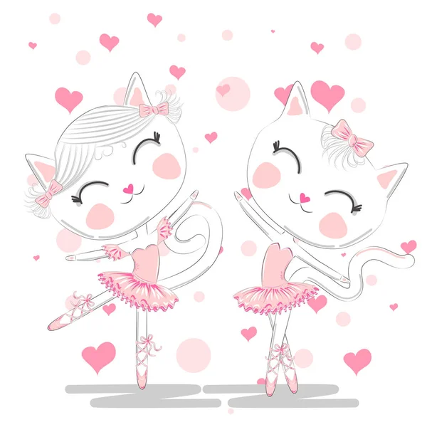 Pembe Bale tutu ve Pointe sevimli beyaz balerin kediler bir çift