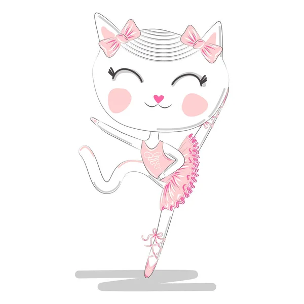 Gato Bonito Desenhado Mão Bailarina Ilustração Crianças Imprimir Shirt — Vetor de Stock