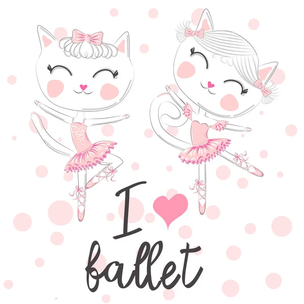 Люблю Балет Пара Милых Белых Балерин Розовых Балетных Пачках Пуантах — стоковый вектор