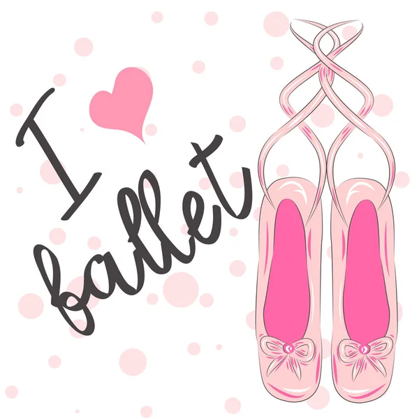 Love Ballet Calligraphic Lettering Composition Ballet Shoes Funny Pink Girlish — Stock Vector