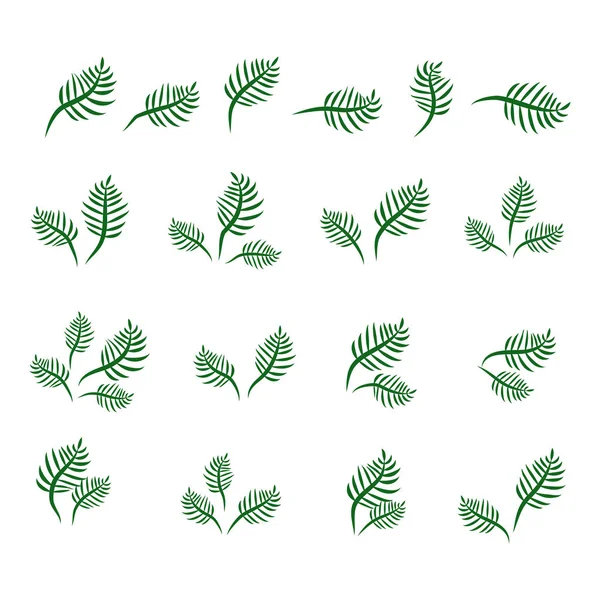 Groene Blad Pictogrammen Ingesteld Witte Achtergrond — Stockvector