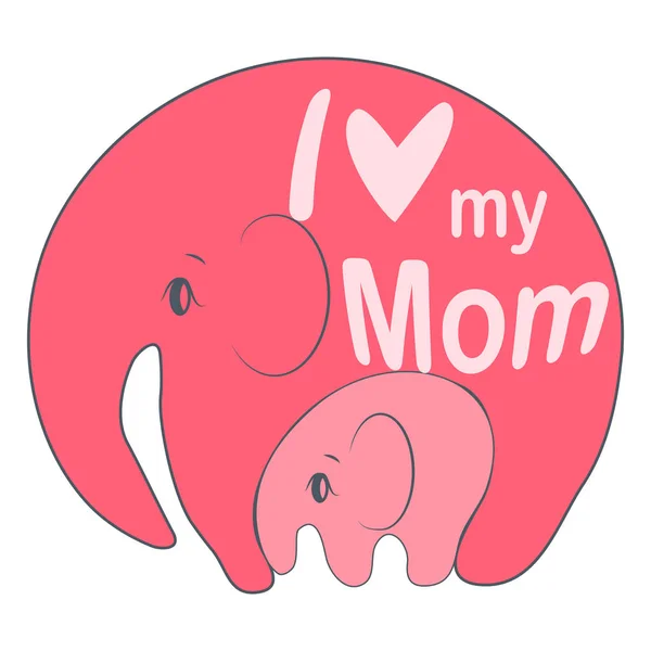 Śliczne Śmieszne Słoniątko Matka Karty Okolicznościowe Koncepcja Święta Mother Day — Wektor stockowy