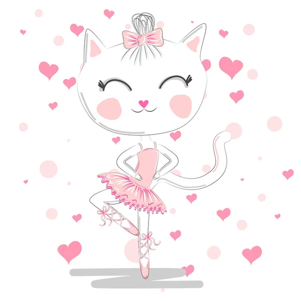 Hand Getekend Mooie Mooie Kleine Ballerina Kat — Stockvector