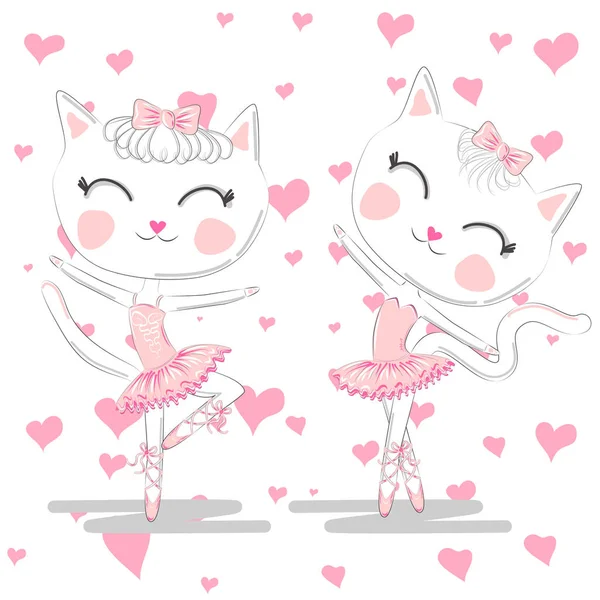 Красивая Пара Милых Белых Балерин Розовых Балетных Пачках Пуантах — стоковый вектор