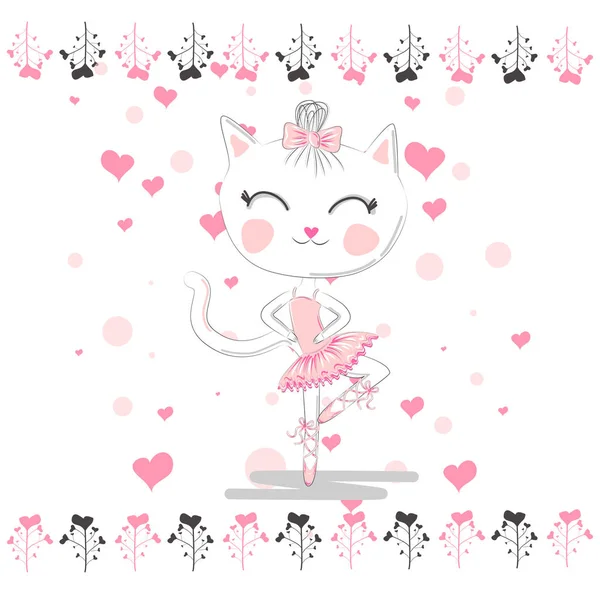 Handritad Vacker Härlig Liten Ballerina Katt — Stock vektor