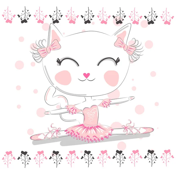 Aranyos Fehér Rajzfilm Macska Balett Tutu Kitty Lány Egy Rózsaszín — Stock Vector