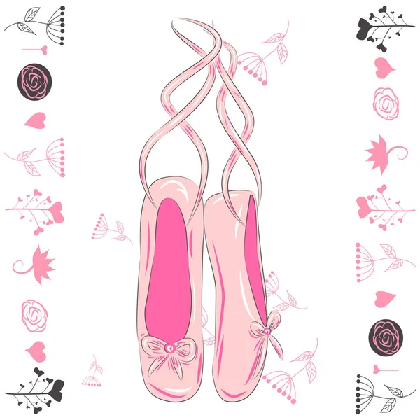 Shirt Design Sketch Silhouette Hand Drawn Pointes Shoes Bow Pink — Stock Vector