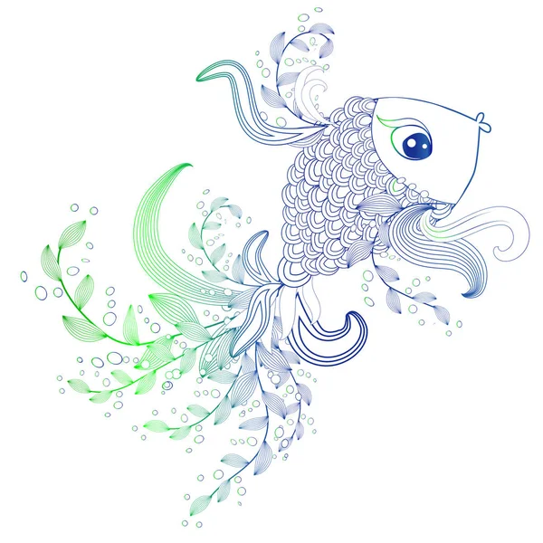 Ručně Tažené Ryby Prvky Květinový Ornament — Stockový vektor