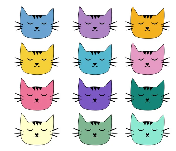 Gatos Juego Garabatos Lindos Personaje Boceto Hecho Mano Para Imprimir — Vector de stock