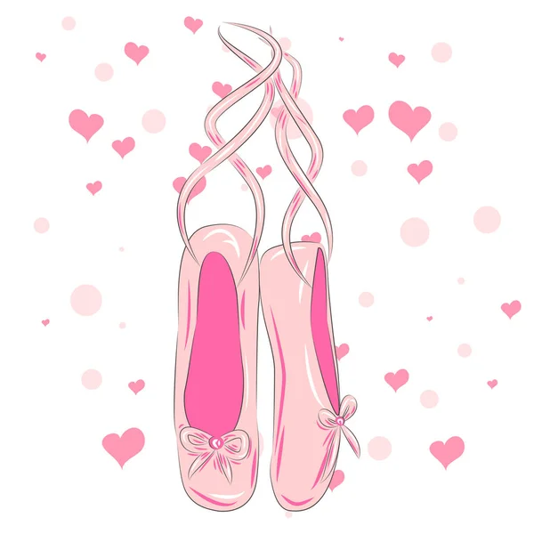 Hanging Pink Ballet Shoes Illustration Made Outline Style — Stock Vector